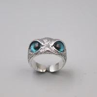 pure 925 sterling silver ring 13mm width gem carved owl band open ring for woman man gift bless lucky