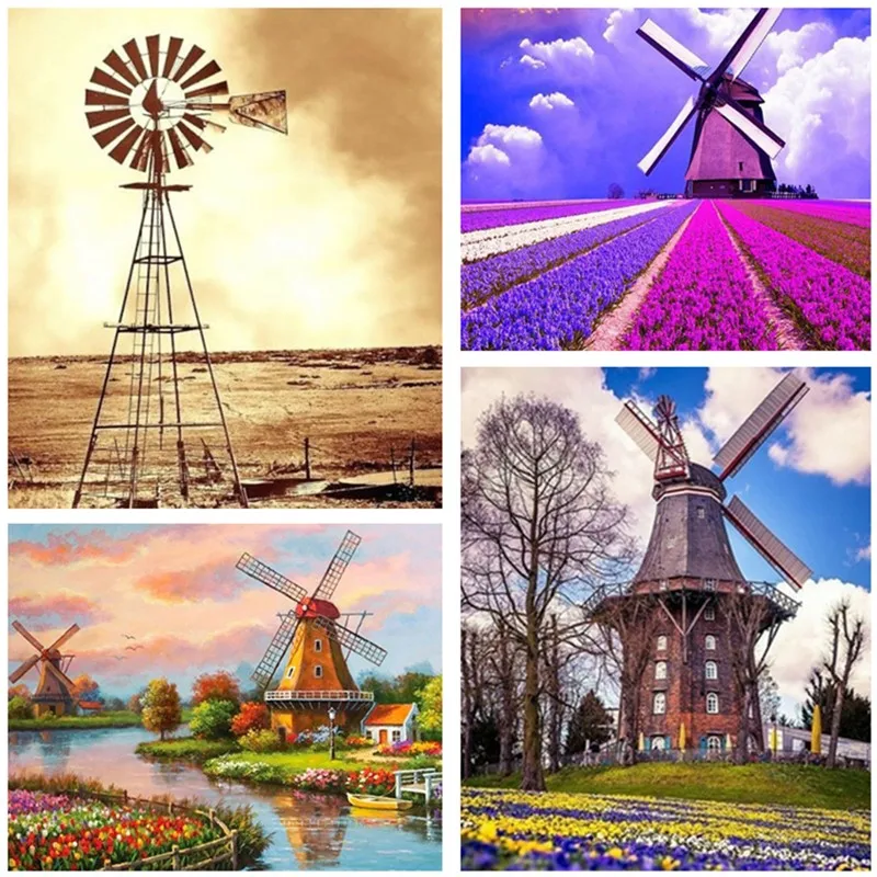 Алмазная вышивка полностью круглая 5D DIY Голландская мельница пейзаж алмазная