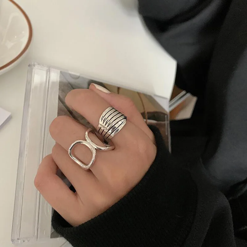 

YAOLOGE 925 Sterling Silver Korean Round Hollow Rings Multilayer Fashion All-Match Jewelry Accessories Gift Wholesale