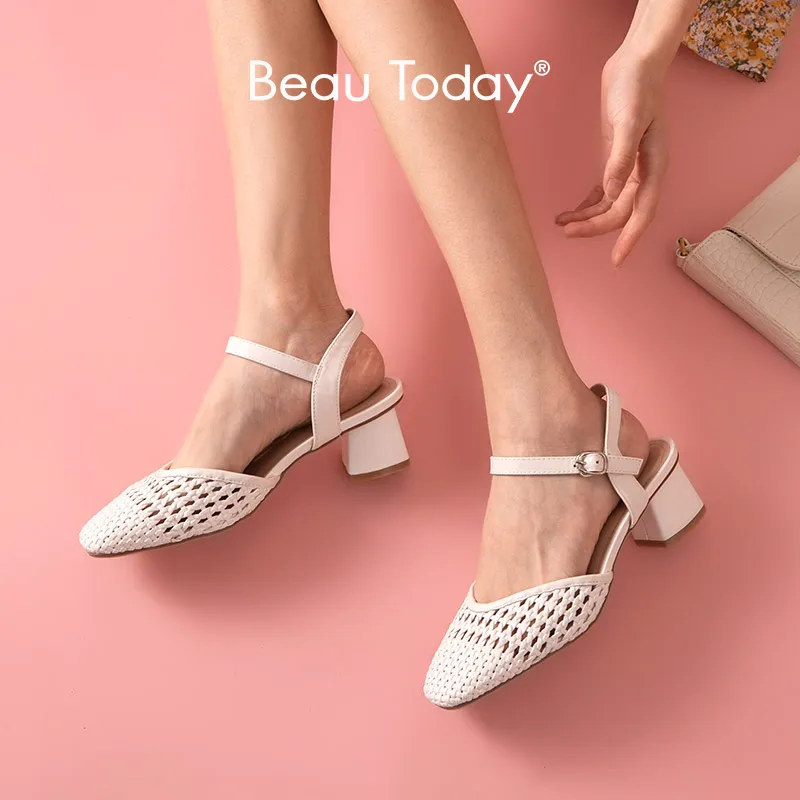 Женские плетеные босоножки BeauToday летние из натуральной овечьей кожи с ремешком и