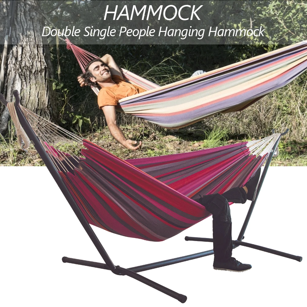 

Canvas Hammock Thicken Leisure Stripe Double Single People Hanging Swing Bed Outdoor Garden Hammock Hanging Bed for Travel