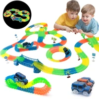 railway magical glowing flexible track car toys children racing bend rail track led electronic flash light car diy toy kids gift