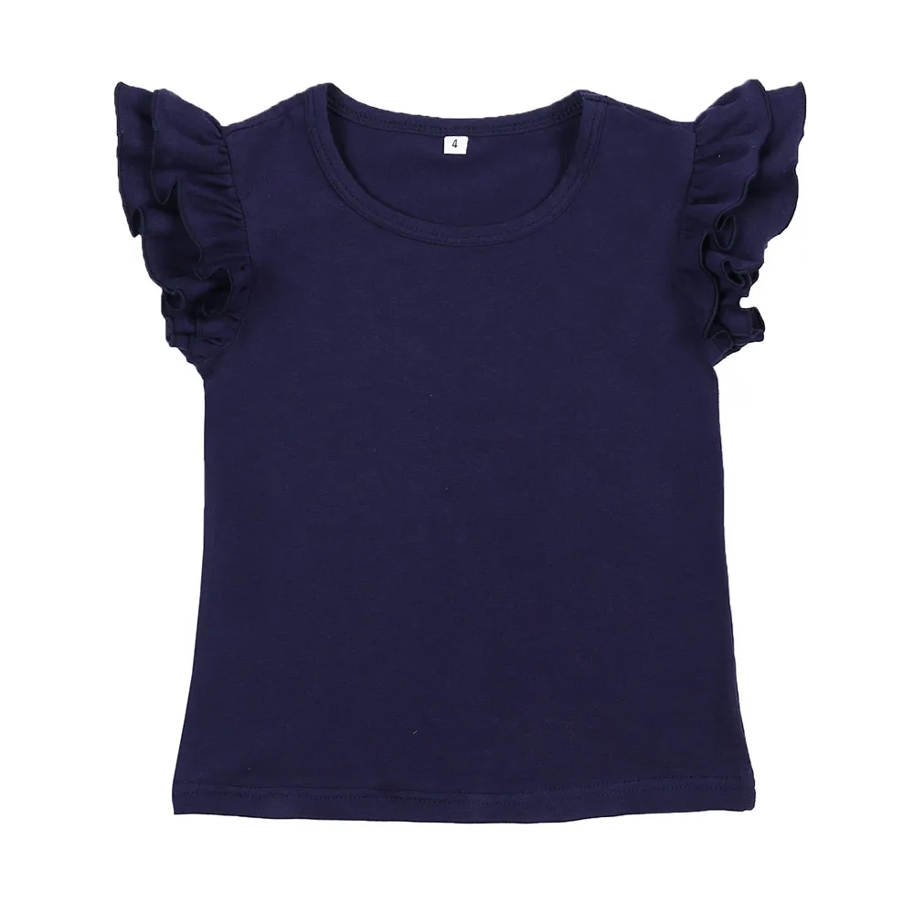 

100% cotton Tops Girls Cute T-Shirts Summer Flutter sleeve Plain short sleeve Shirts many colors Kids Clothing