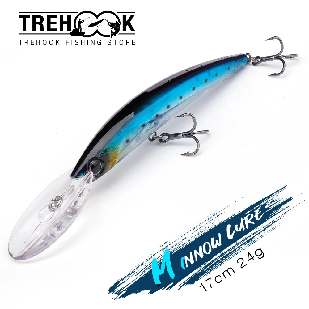 TREHOOK 17 см 24 г глубокая подводная приманка для губ Minnow воблеры троллинга Картеры