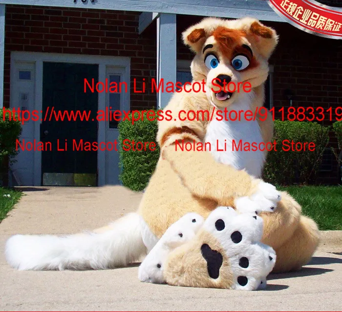 

Hot Sale Adult Khaki Long Furry Husky Fox Wolf Mascot Costume Cartoon Set Cosplay Masquerade Show Festival Event 087