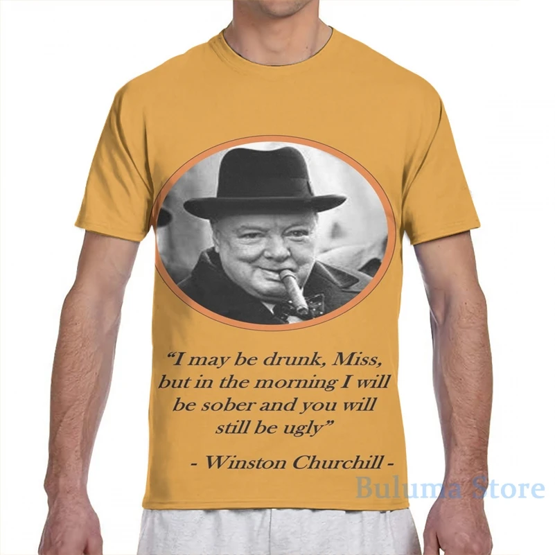 [Цитата] Winston Черчилль пьяная Мужская футболка женская с принтом по всей длине