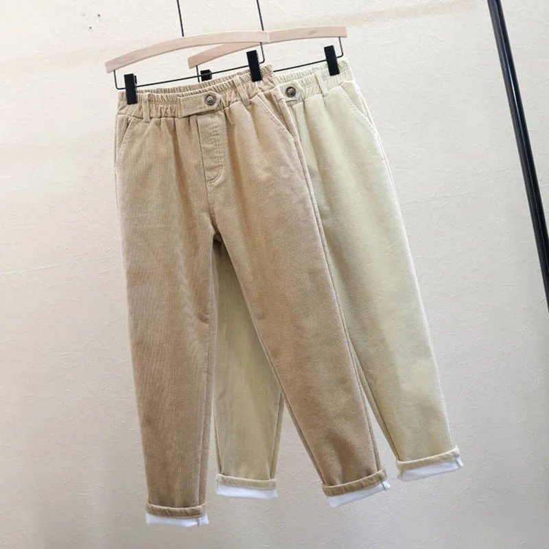 Vintage Women Corduroy Harem Pants Solid High Wait Loose Casual Ankle-Length Autumn New Elastic Waist Korean Version | Женская одежда