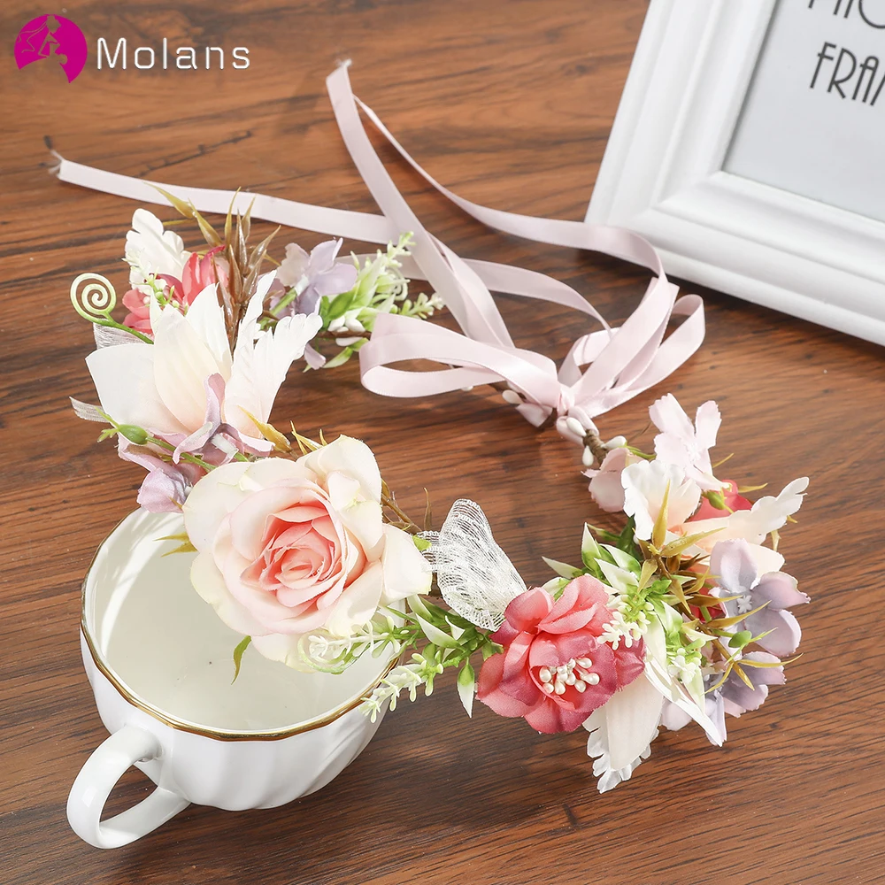 

Molans Bohemian Flower Crowns Bride Wedding Floral Garland Headband Leaves Rattan Wedding Wreaths Bridesmaid Hair Accessories
