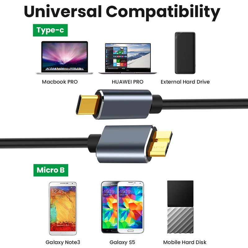 5Gbps USB Type C To Micro B 3.0 Connector Cable 5A Quick Charging For MacBook Laptop Hard Drive Disk Smartphone MicroB Wire Cord |