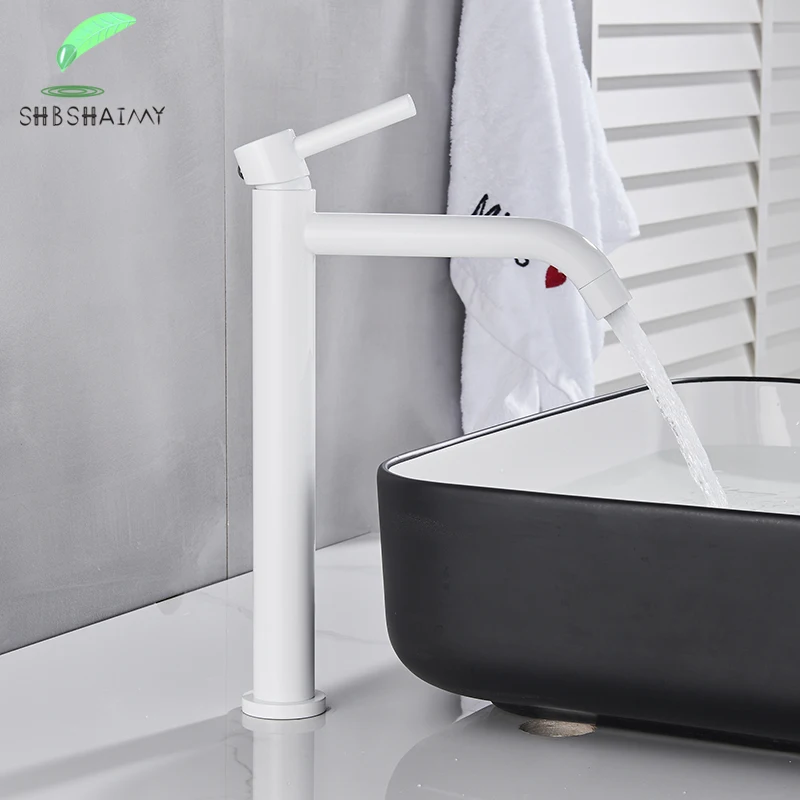 

SHBSHAIMY Black White Chrome Tall Basin Sink Faucet Brass Body Hot Cold Water Bathroom Washbasin Water Mixer Single Handle