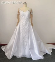 new detachable wedding dress high quality lace bridal gown removable satin train real photos