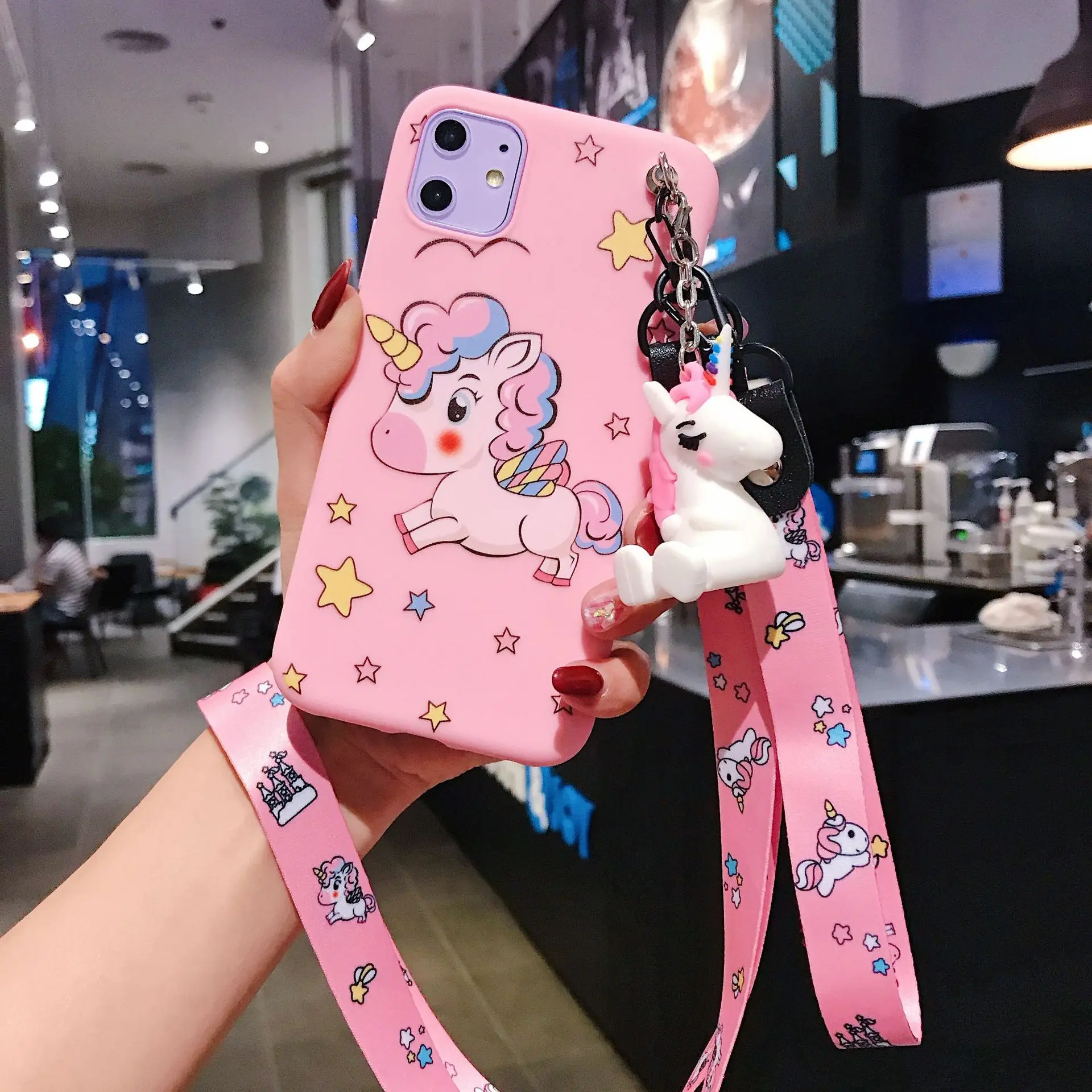 

Cute Unicorn Phone Case with Lanyard for IPhone 11 12 Pro Max 12 Mini Cases IPhone XR XS X 7 8 6 Plus