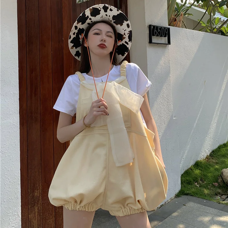 Women Summer Sleeveless Spaghetti Strap Rompers Loose Harajuku Pumpkin Playsuits Casual Sweet Kawaii Jumpsuit |