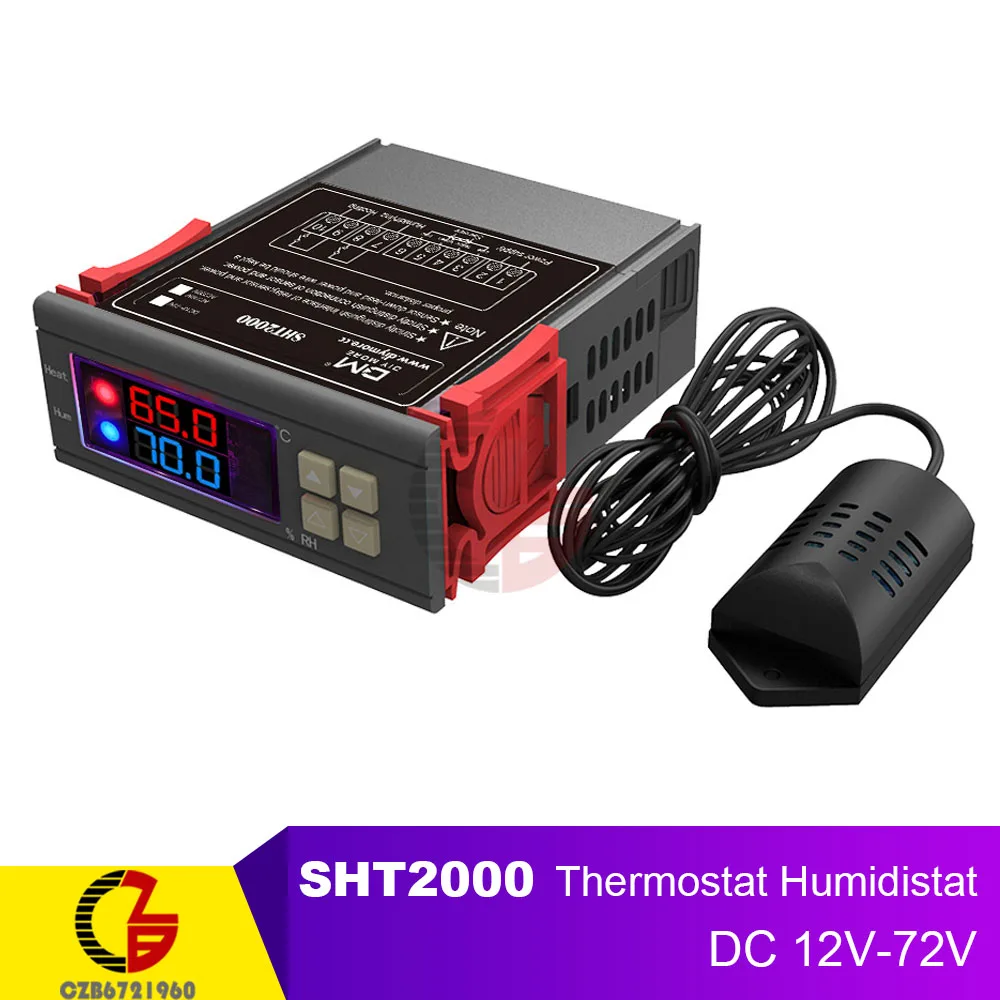 SHT2000 DC 12-72V STC-1000 SHT2000 DST1000 цифровой термостат регулятор влажности Регулятор температуры Терморегулятор гигрометр 12 в 110 В 220 В - Цвет: SHT2000 DC 12-72V