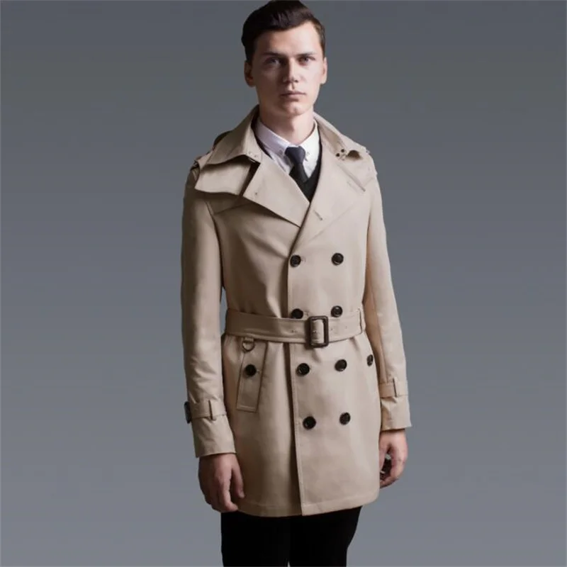 

Detachable hooded mens trench coats spring autumn man Medium length coat men clothes slim fit overcoat long sleeve new designer