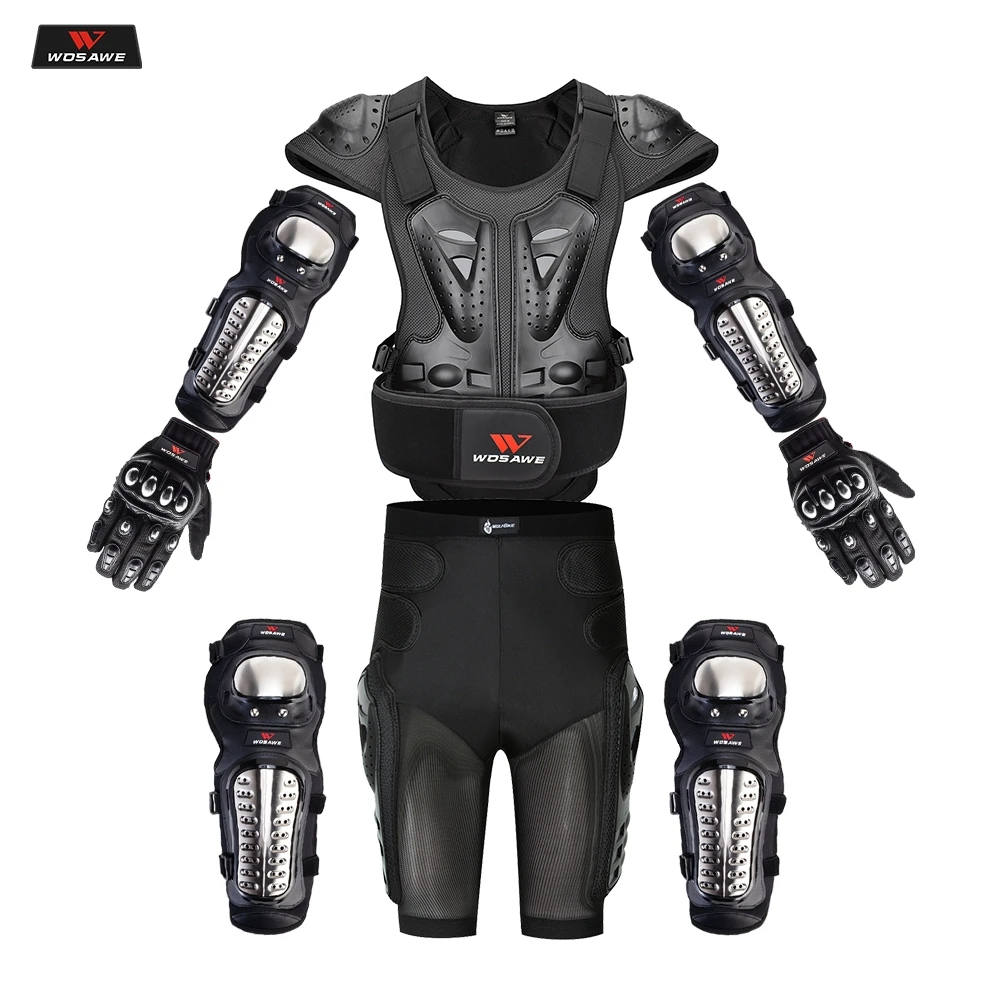 WOSAWE Adult Full Body Protector Vest Armor Motocross Armor Jacket Chest Spine Protection Gear elbow shoulder Knee guard Gloves