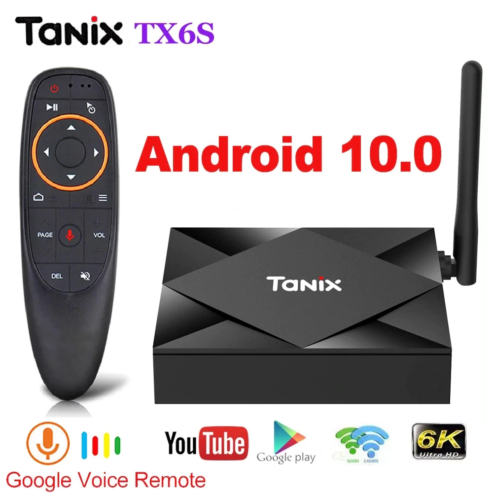 

Приставка Смарт-ТВ Tanix TX6S, Android 10, 4 + 32/64 ГБ, 8K x 4K, 1080P