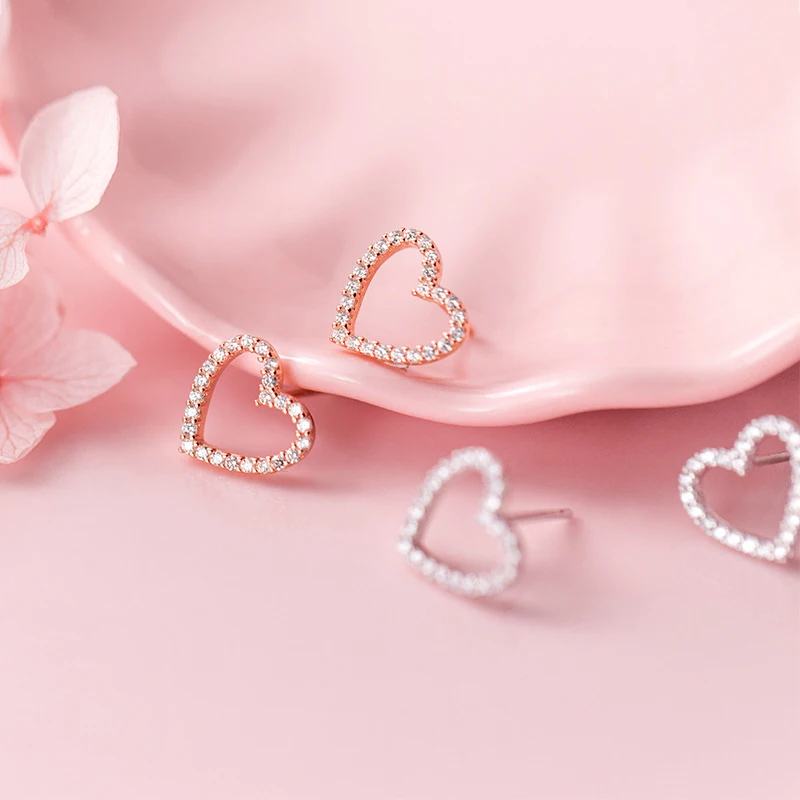 MODIAN блестящее циркониевое сердца серьги гвоздики для женщин из натуральной кожи