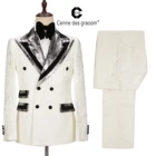 Новый мужской костюм Cenne Des Graoom из двух предметов, Белый Жаккардовый смокинг, индивидуальный двубортный платок с лацканами, костюм для свадебной вечеринки