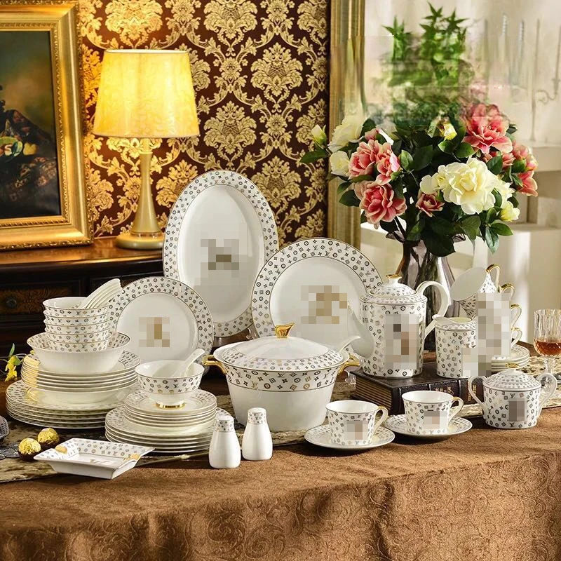 

European luxury brand tableware set porcelain bone china western food plate bowl home high grade gift
