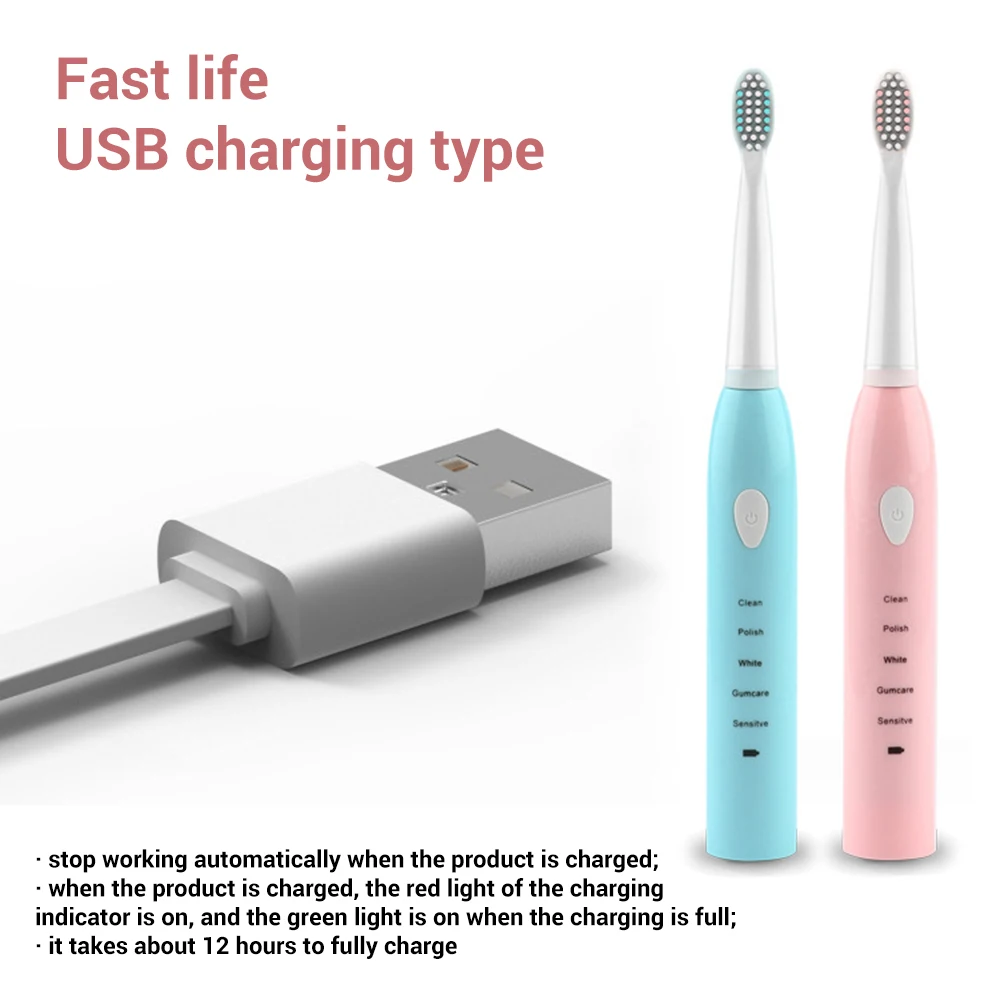

Rechargeable Charger Tooth Brush Toothbrush USB Automatic Tooth Brush Sonic Waterproof Cleaning With 4 Replacement Head