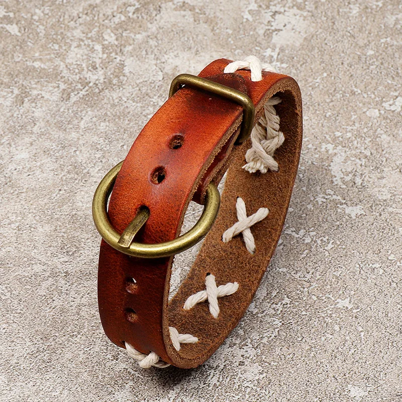 Широкий винтажный браслет из натуральной кожи в стиле панк широкие кожаные