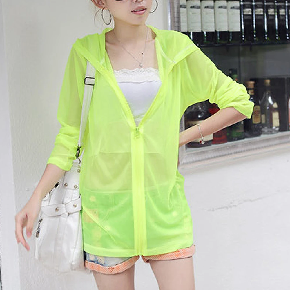 

Summer Anti UV Transparent Thin Hooded Tops Women Fashion Sun Protection Shirt Coat Women's Clothing