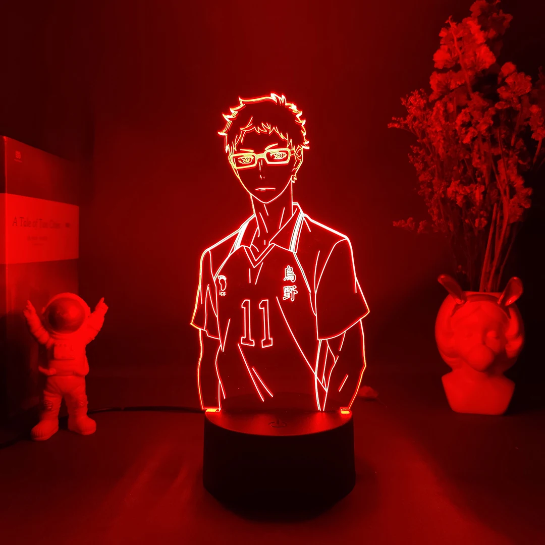 Anime Haikyuu Karasuno Tsukishima Character 3D Night Lamp Kei Number 11 Manga Visualization LED Sensor Lights 5V USB | Лампы и