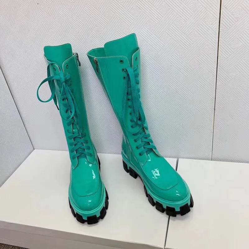 Botas Mujer сапоги из лакированной кожи женская обувь для подиума Bota Feminina на платформе