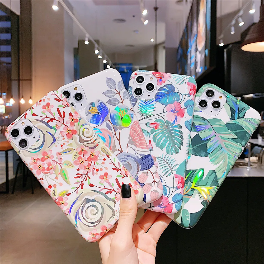 Лазерный чехол с цветами и листьями для айфон 11 Pro XS Max XR X 7 8 6 s плюс 7плюс 8плюс