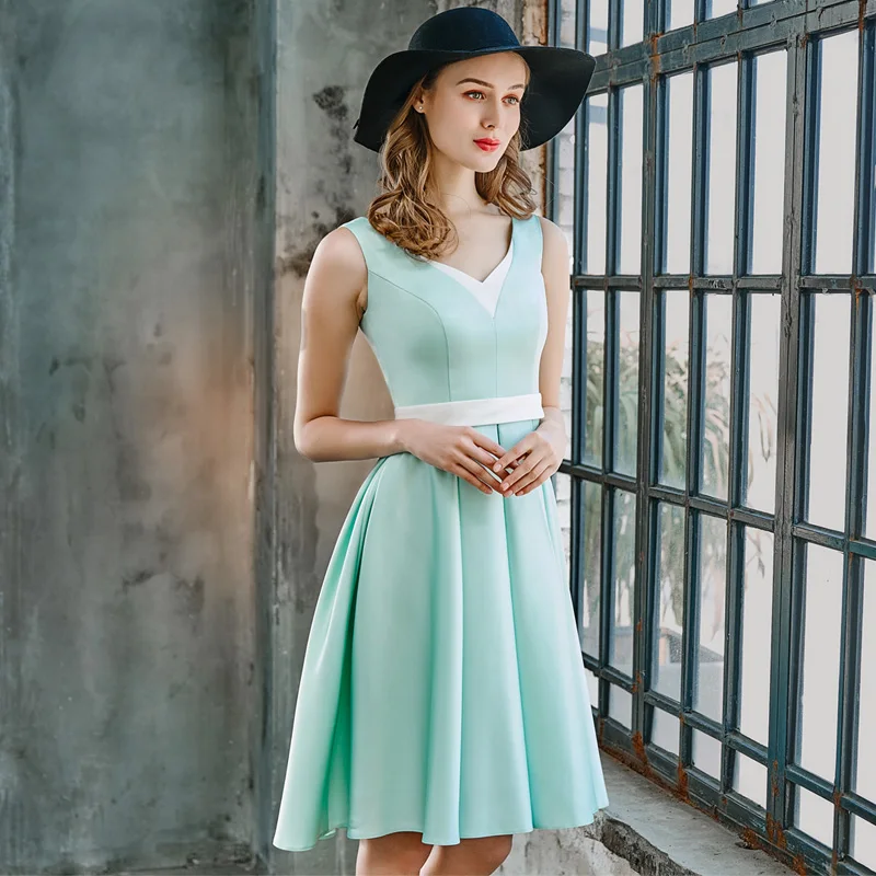 

V-Neck Sleeveless Formal Party Dress CB142 Tank A-Line Vestido De Fiesta Knee-Length Prom Dresses For Mother And Daughter 2020