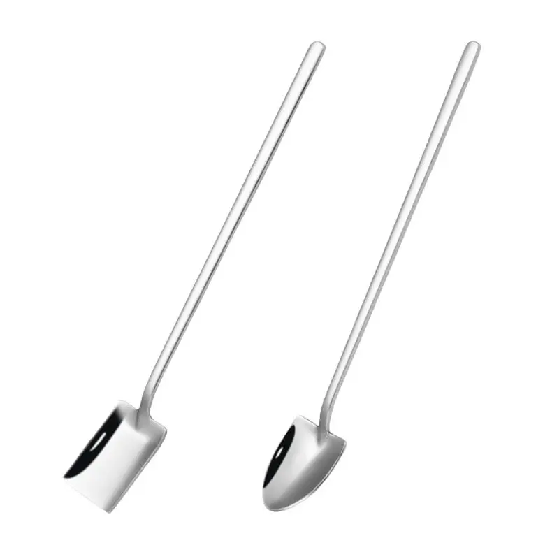 

ZL Stainless Steel Spoon Creative Retro Industrial Flat Tip Shovel Shovel Dessert Long Handle Stirring Ice Spoon