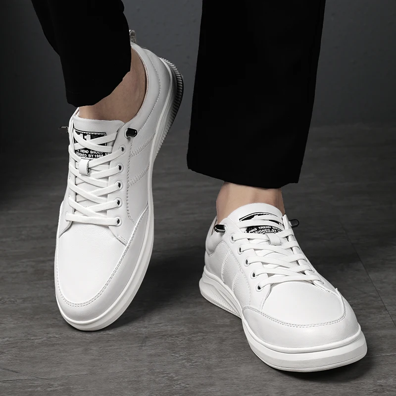 

Shoes Men Casual Shoes black white Fashion Men genuine Leather Comfortable Men Lace-up Hand-Made Shoes breathable Sneakers