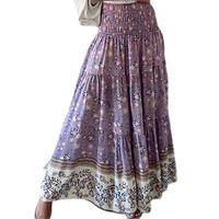 leisure style ankle length skirt skin friendly elastic floral printed women flower ethnic print long skirt for dating