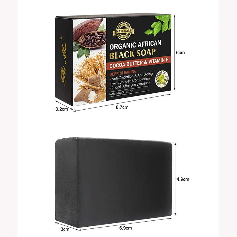 

120g Cocoa Bean Vitamin E Soap African Black Soap Organic Whitening Handmade Soap Remove Acne Deep Cleansing Soap Skin Care