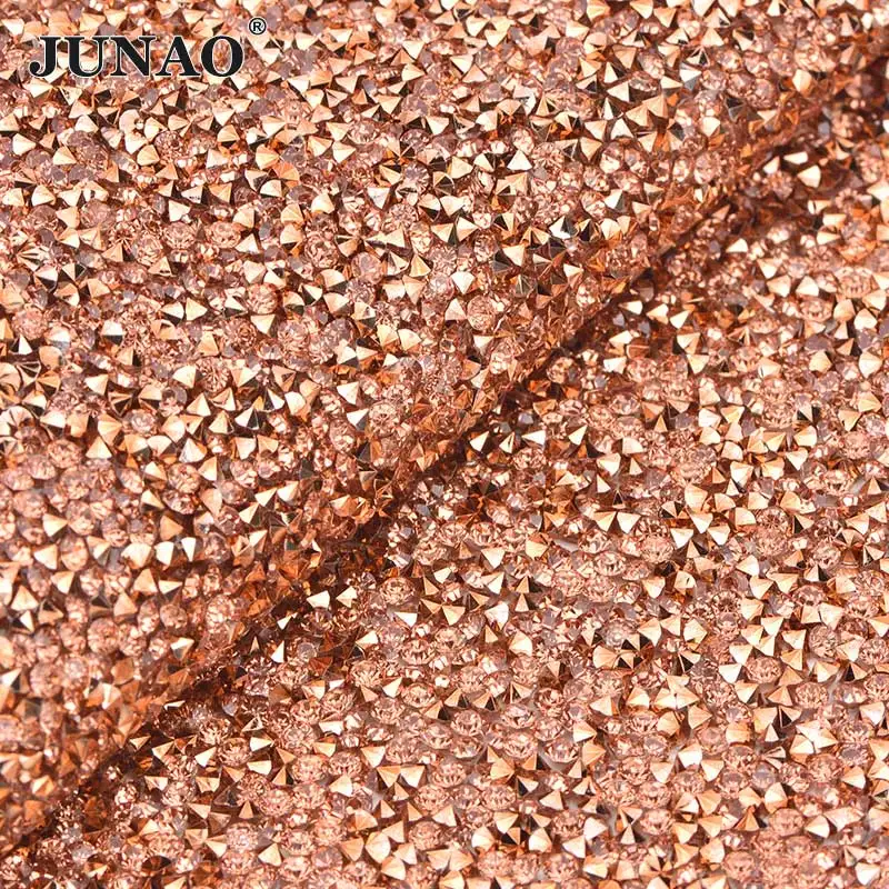 Gold Rose JUNAO, 24*40 см, самоклеющиеся стразы, отделка, ткань, лист, Золотой Кристалл, аппликация, железо на прозрачной сетке, полимерные стразы, лента - Цвет: Gold Rose