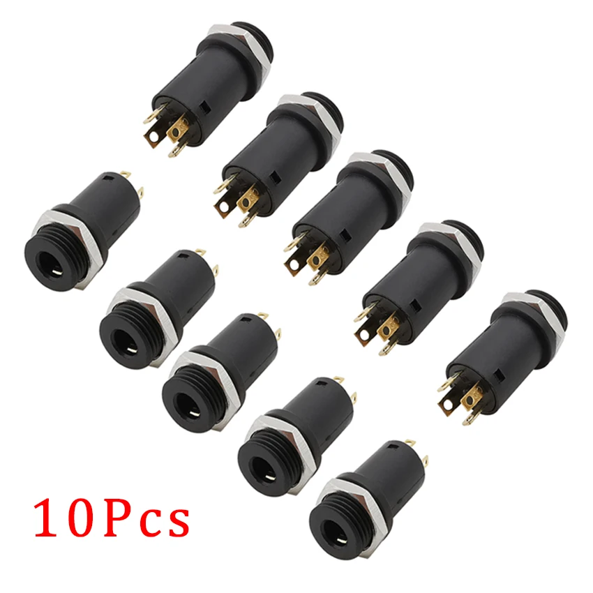 Женский гнездовой разъем для наушников PJ-31640 3,5 мм, 4-контактный разъем 3,5 мм, панельный разъем для стереозвука с гайкой и резьбой