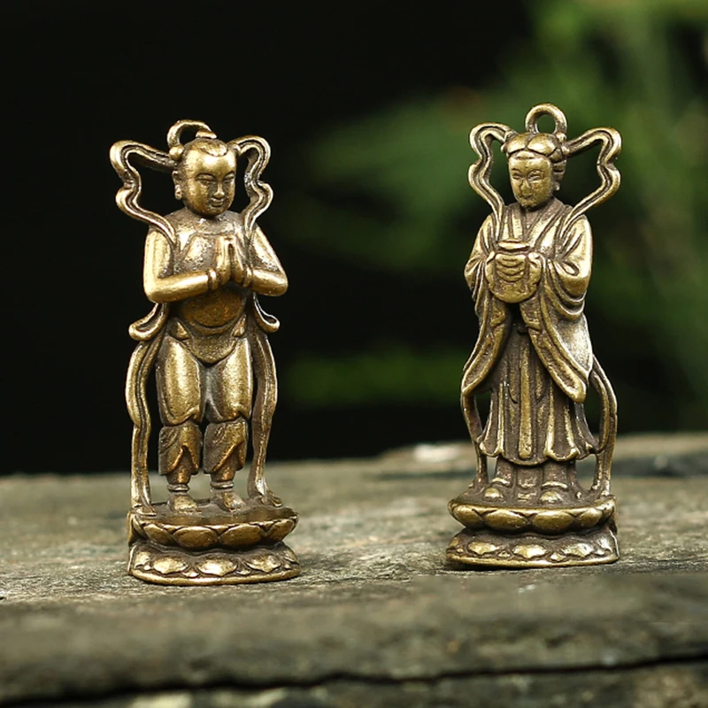 Чистая медь счастливый мальчик девочка Будда статуи орнамент брелок Подвески