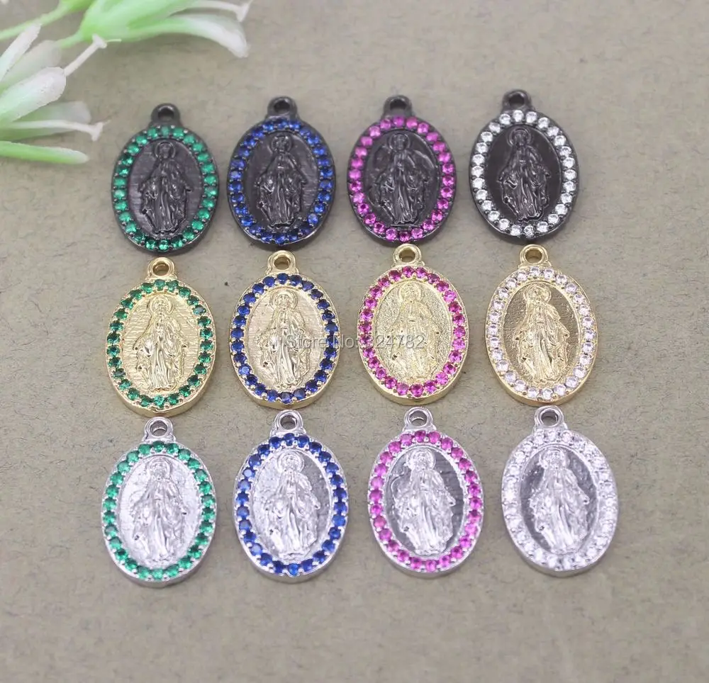 10 шт. металлические медные микрозакрепки CZ Иисус Дева Мария подвесные бусины