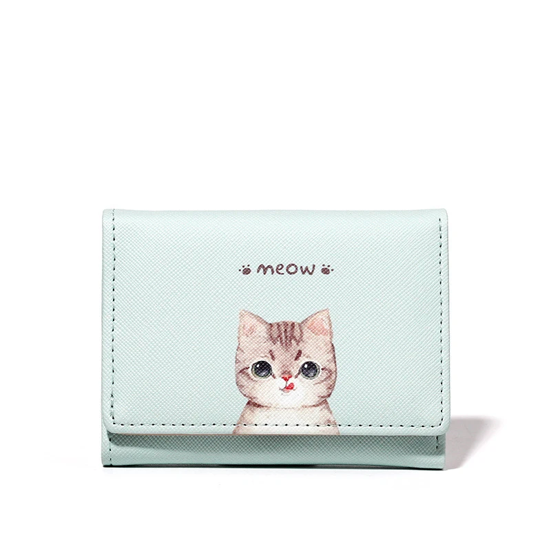 Милый мини женский кошелек с кошкой, Женский кошелек, кошельки, кошельки, сумки для денег, женские кожаные маленькие кошельки, кошелек, Женский держатель для карт - Цвет: Зеленый