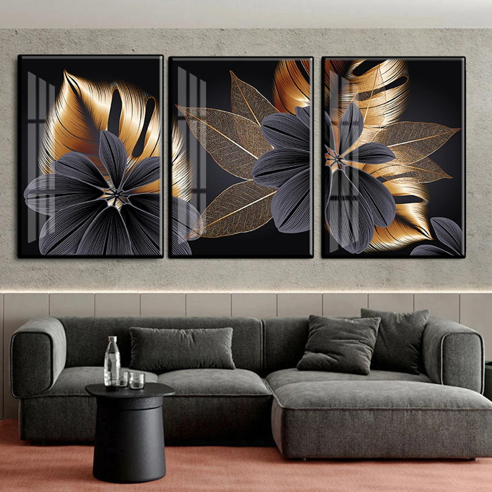 

Black Golden Plant Leaf Canvas Poster Print Modern Nordic Wall Art Painting Cuadros Home Living Room Decoration Painting Picture