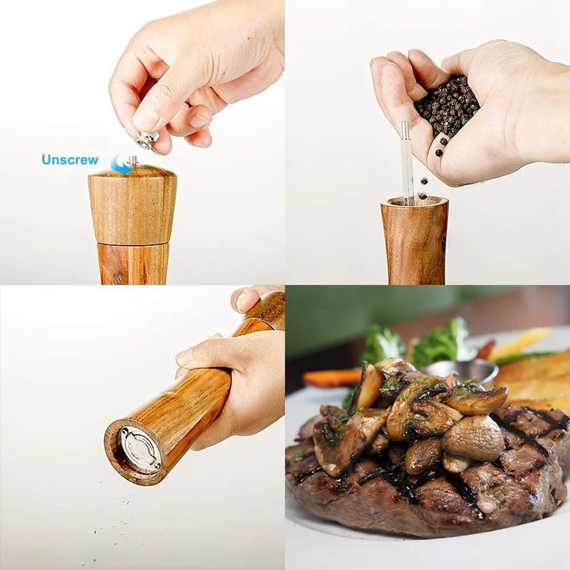 

Salt and Pepper Grinder Set Adjustable Salt Grinder Wood Pepper Grinder, Manual Salt and Pepper Grinder with Ceramic Core, Suita