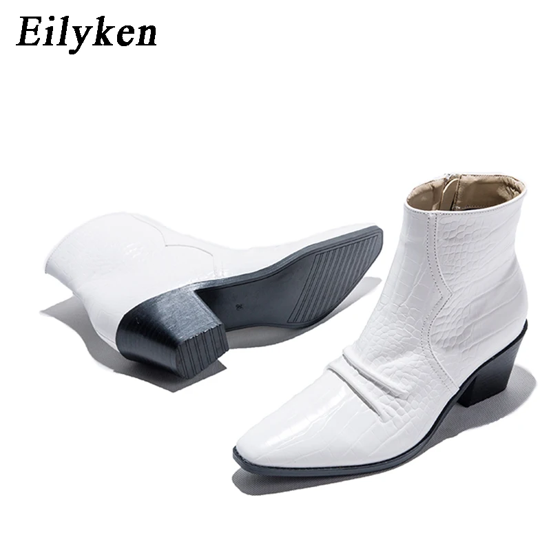 White EilyKen/Классические ковбойские ботильоны из искусственной кожи женские ботинки на танкетке и высоком каблуке белые, черные ковбойские женские ботинки г. Женская обувь, размер 43 - Цвет: White