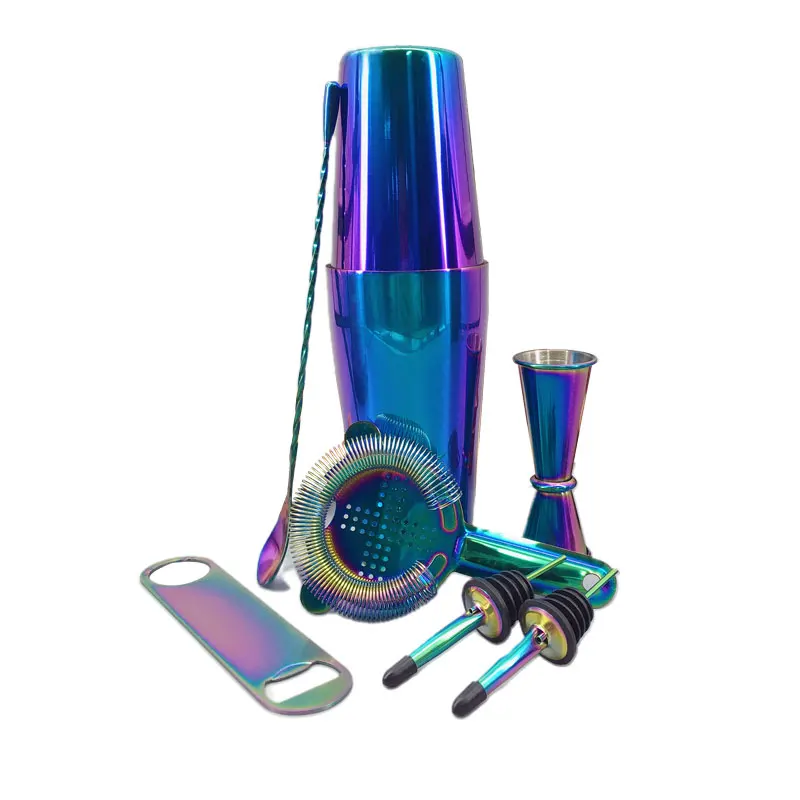 Бостонский коктейльный шейкер Cocktail набор из 8 штук нержавеющая сталь Rainbow для