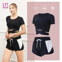 2 piece womens tracksuit summer yoga sets slimming t shirt with short sport suit gym clothing leggings for fitness sportswear
