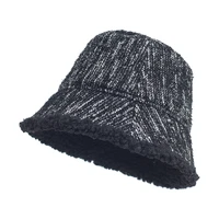 fashion ladies bucket hat winter warm soft stripe thick bucket hat men women outdoor fishing caps flat top panama hats