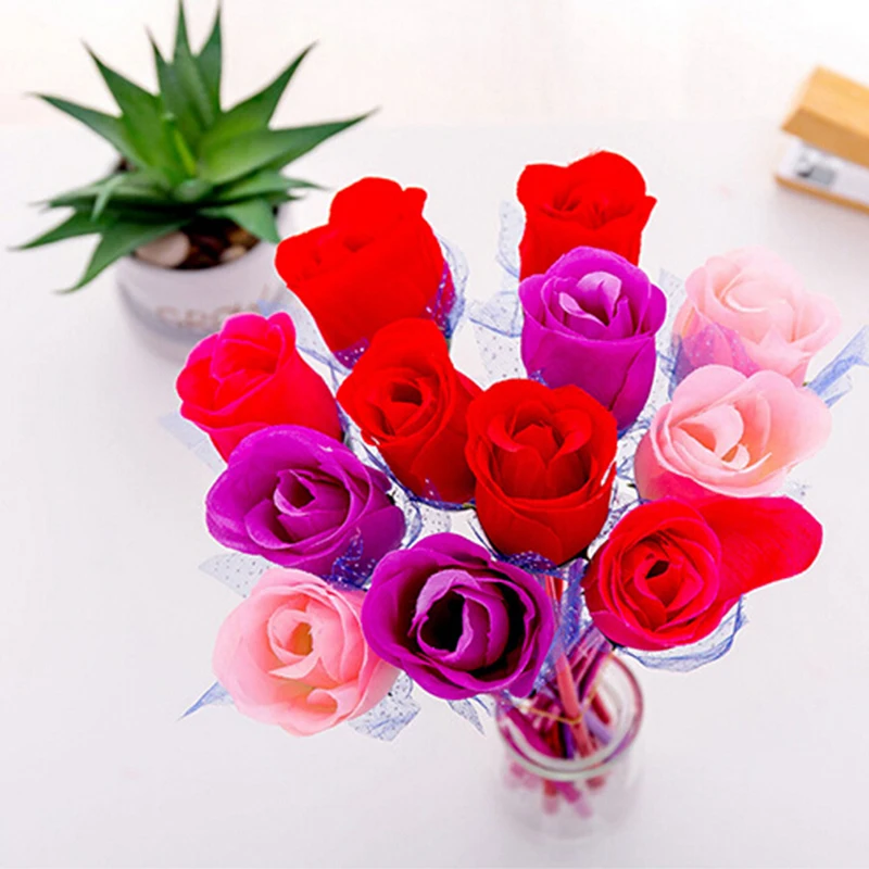 

5 Pcs Color Random Flowers Rose Ball Pen Gift Rose Decoration Ballpoint Pen