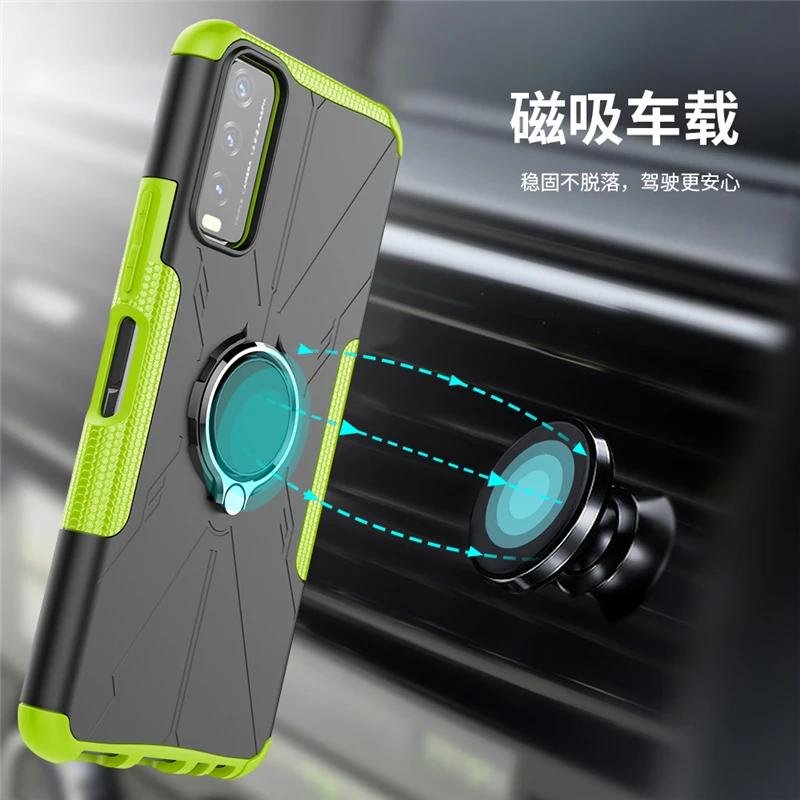 For Vivo Y30 Standard Case Cover Magnetic Ring Holder Stand Heavy Duty Shockproof Armor Phone Bumper Case For Vivo Y30 Standard