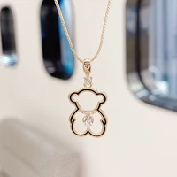 korean fashion cute simple hollow tiny bear necklace for women plated 3 layers 14k plated gold high quality pendant jewelry gift