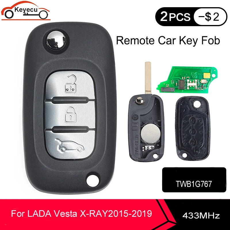 Запасной пульт дистанционного управления KEYECU с 3 кнопками 433 МГц PCF7961M для LADA Vesta XRAY